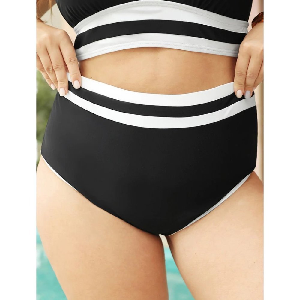 NWT BloomChic Black Contrast Trim High Waist Bikini Bottom Plus Size 18-20/2X